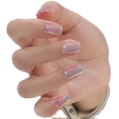 YICKYUE  -  Short French Fake Nails Waterproof Full Cover Square Head Press on Nails Wearable Manicure Detachable False Nail Women