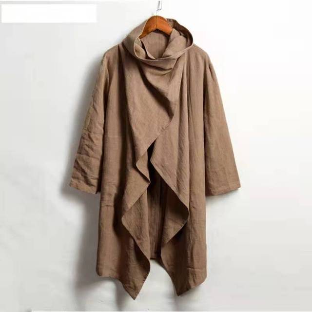 Hearujoy Cotton Trench Men Vintage Jacket Long Sleeve Scarf Collar Cloak Shirt Top Fashion Poncho Male Windbreake Irregular Cardigan Coat
