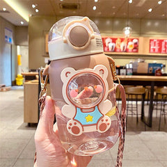 Plastic Portable Water Bottle Large Capacity Plastic Sports Bottle for Coffee Milk Juice with Straw Cartoon Leakproof Tea Cup
