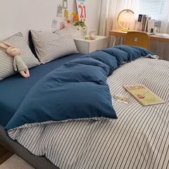 Japanese-style simple washed cotton bedding, four-piece duvet cover, bed sheets, student dormitory