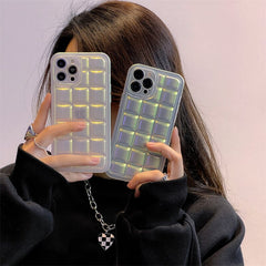 Luxury Square lattice frame Laser color soft silicone case for iPhone 13 12 11 Pro Max XS XR X Max fashion lens protective cover