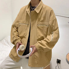 YICKYUE  -  Autumn Corduroy Jacket Men Fashion Retro Pocket Cargo Jackets Mens Japanese Streetwear Hip-hop Loose Bomber Jacket Men Coat