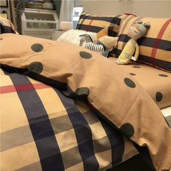 Yickyue 100%Cotton Bedding Set Luxury Brown Plaid Stripe Pattern Pillow Cover Sheet Quilt Cover Boys'/ girls' Bedroom Queen King Twin