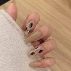 24pcs/set Leopard Anti-French Ballerina Nail Tips Amber Blooming Coffin Fake Nails Cow Pattern Artificial Detachable False Nails