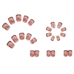 24Pcs/Box Square Head False Nails Aurora Butterfly Short Square Fake Nails Full Cover Press On Nail Tips Manicure Tool