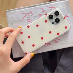 YICKYUE   -  Ins Red Points Summer Phone Case For Iphone 15Pro 15 14 13ProMax 14Pro 13 12 Pro Max 12Pro 15ProMax Shockproof Fundas Cover
