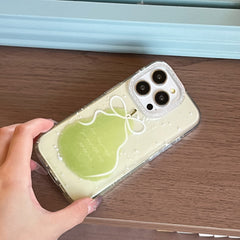 YICKYUE  -  Ins Sparkling Transparent Bow Apple Pear Phone Case for iPhone 16 15 14 13 Pro Max Back Cover Fund