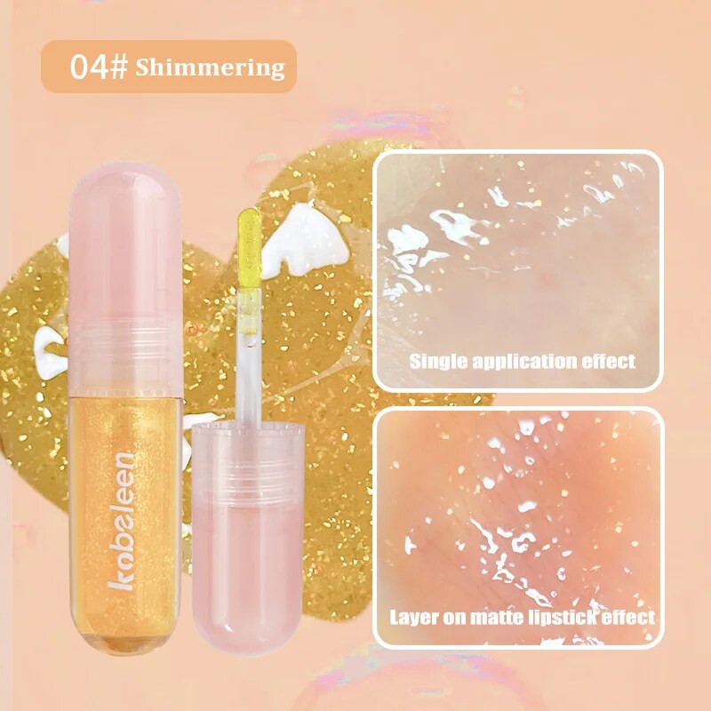 YICKYUE  -  Jelly Shimmering Lip Oil Lip Gloss Tint Moisturizing Clear Makeup Cosmetics Lip Fades Liquid Lip Shining Glitter Lipstick Gloss