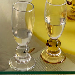 YICKYUE  -  Duck Pearl Necklace Glass, Goblet Mug, Champagne, Cocktail, Transparent Wine Cup, Barware Table Decor, Borosilicate Glass Cute