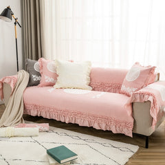 Flower Lace Fold style Sofa Cover Soft Solid Color Embossing Sofa Cover Armrest Lovely Towel Couch Covers for Sofas Living Room
