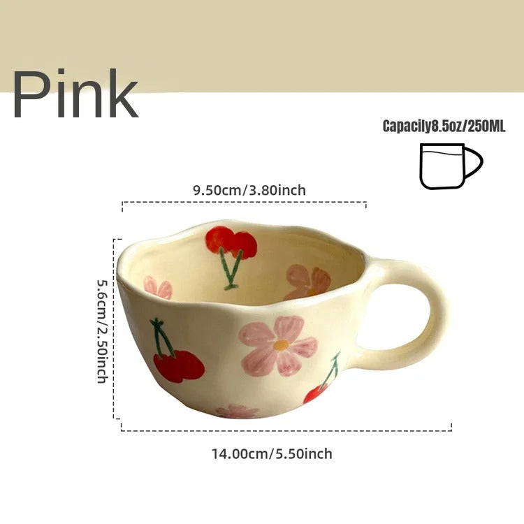 YICKYUE  -  Ceramic Mugs Coffee Cups Hand Pinched Irregular Flower Milk Tea Cup Ins Korean Style Oatmeal Breakfast Mug Drinkware Kitchen