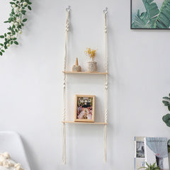 Hanging Shelves For Wall Macrame Rope Wood, Swing Triangle Floating Shelf, Modern Boho Decor, Plant, Living Room, Bedroom