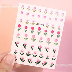 1pcs 3D Tulip Flower Nail Decals Charms Bouquet Adhesive Stickers Summer Daisy Fruit Nail Art Sliders Decorations