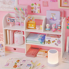 Yickyue Desk Bookshelf Shelf Girl Heart Cabinet Desktop Storage Box Dormitory Bedroomtable Shelf Home Stationery Storage Supplies