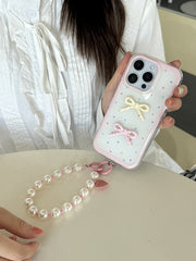 YICKYUE  -  ins Cartoon Colorful Dots 3D Pink Yellow Bow Bead Bracelet Phone Case for iPhone 16 15 14 13 Pro Max Back Cover Fund