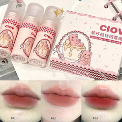 Yickyue Kawaii Teacup Bear Set Lipstick 3pcs Velvet Matte Lip Mud Fog Face Not Dry Not Fade Lip Gloss Korean Makeup Lip Makeup Gift Box