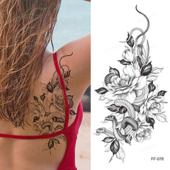 YICKYUE  -  Fashion Waterproof Fake Tattoo Sticker Various Easy To Use Temporary Tattoos Black And White Sketch Flowers Tattoo Body Art