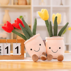 Artificial Tulip Succulent Plants Plush Stuffed Decorations 35cm Vrious Potted Flower Cactus Bookshelf Home Living Room Decor