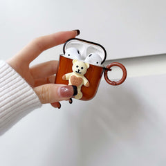 Brown earphone case 3d bear cute earphone case for apple airpod 1 2 3 wireless bluetooth charging box for airpods pro cover capa