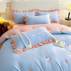 Yickyue - Aesthetic Embroidery Warm Milk Velvet Duvet Cover Bedding Set