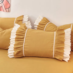 1 Piece Pillow Case Cover Gray Green Pink Yellow Double Ruffles Princess Style Pillowcases Bedroom Use Pillow Cases 48cm*74cm