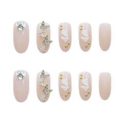 24 pcs/set French Luxury Fake Nails Press On Butterfly Rhinestone Nails Square Acrylic False Nails With Glue For Nail Extension