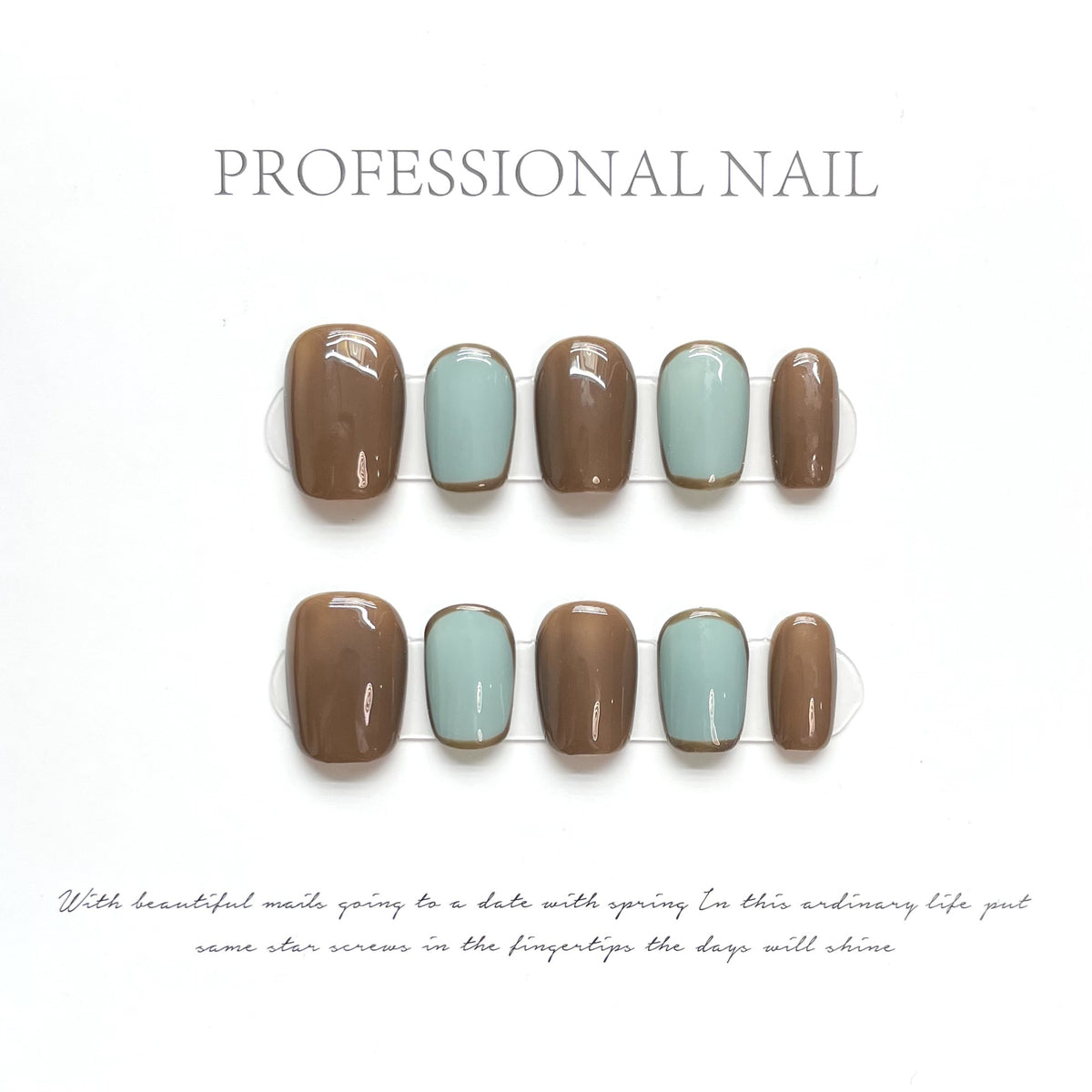 YICKYUE  -  10 pcs Handmade Fake Nail Short Style Retro Brown Detachable False Nails Tips Reusable Press On Nails Coffin Manicure Art