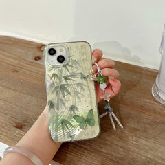 YICKYUE  -  Neo-chinese Green Bamboo Shiny Phone Case For Iphone 14Pro 15Pro 15 Pro Max 15promax 13 14 13Pro Summer Pendant Shell Fundas