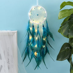 2022 Wall Dream Catcher Led Handmade Feather Braided Wind Chimes Art For Room Decoration Hanging Home Christmas Decor Poster