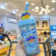 Yickyue Double Layer Plastic Straw Water Bottle Cute Cartoons Shake Cup Drinking Mug Portable Large Capacity For Adult Kids Mixing Cups