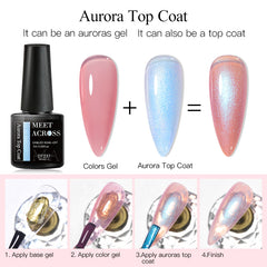 YICKYUE  -  7ML Aurora Top Coat Sparking Gel Nail Polish Semi Permanent Soak Off UV Gel Function Top Coat For Nail Art Manicure