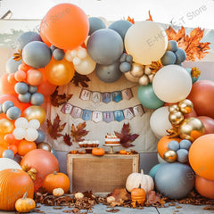 YICKYUE  -  Fall Balloon Arch Kit Orange Dusty Blue Sand White Balloon for Autumn Harvest Baby Shower Birthday Thanksgiving Party Decoration