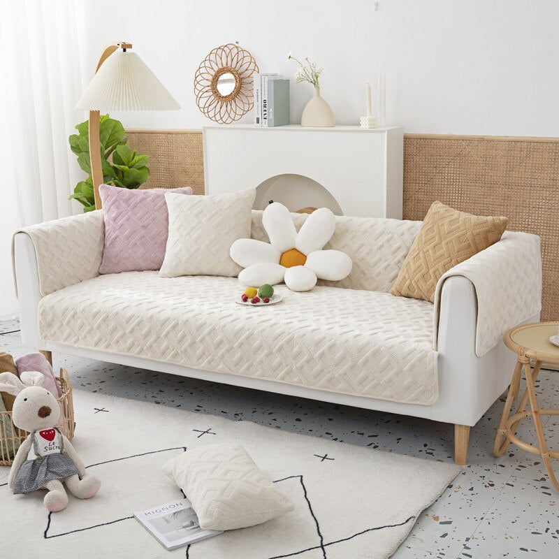 Winter Plush Sofa Cover Universal Sofa Towel Quilted Carpet Velvet Solid Color Rugs for Living Room Non-Slip Couch Cover CHAUSUB