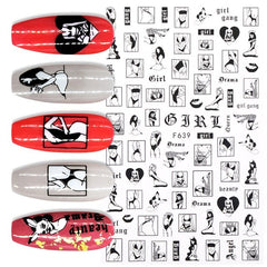 3D Stickers iridescent Simple Lines Black White Gold Leaves For Nails Design  Nail Wraps Sticker Art Decorations Transfer Decal
