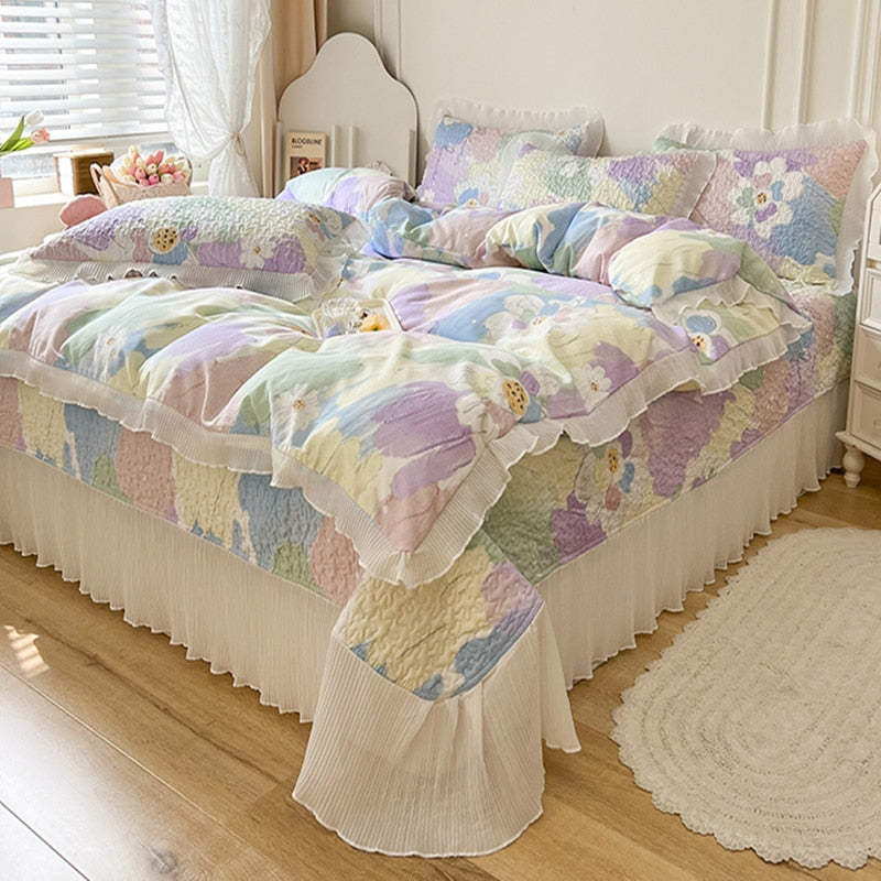 Yickyue Korean version of the four seasons universal cotton four-piece princess style bed sheet quilt cover tatami quilted quilting