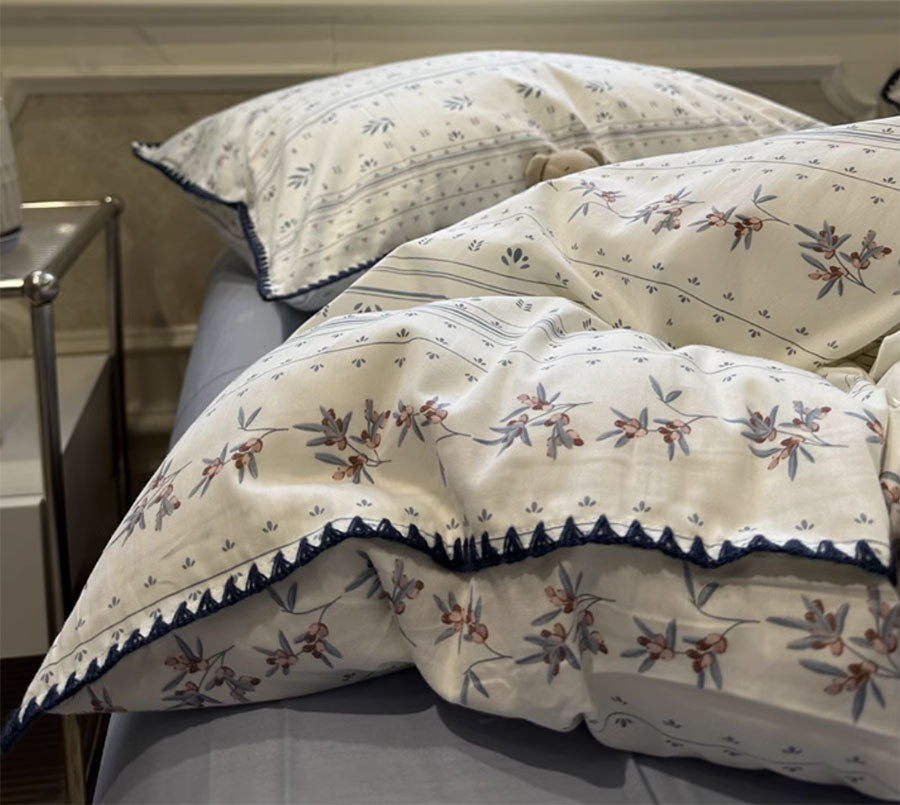 YICKYUE  -  Fashion pastoral blue bedding set,twin full queen european american rustic cotton home textile bed sheet pillow case quilt cover