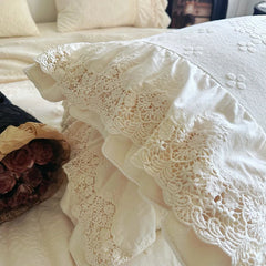 YICKYUE  -  Vintage French Style Princess Lace Ruffles Carved Velvet Bedding Set Duvet Cover Bed Sheet/Fitted Sheet/Bed Skirt Pillowcases