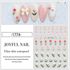 1 Sheet Pink Tulips Flower Designs 3D Nail Sticker Self-Adhesive Slider Art Decorations Decals Manicure Accessories
