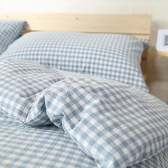YICKYUE  -  100% Cotton Simple Elegant 4pcs Vintage style Blue Plaid duvet cover set with fitted sheet queen king size bedding sets