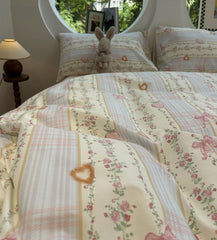 YICKYUE  -  Sweet rustic flower bow strawberry bedding set 1.2 1.5 1.8,twin full queen cotton home textile bed sheet pillow case quilt cover