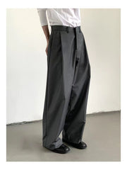 Hearujoy Korean Gray Casual Suit Pants Men Pleated Loose Wide Leg Pant Spring Autumn New Fashion Design Sense Trendy Trousers Streetwear
