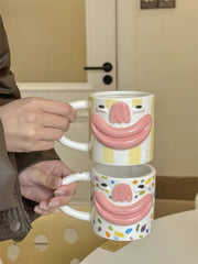 YICKYUE  -  Korean Style Cute and Quirky Ceramic Mugs, Couple Water Cups, Breakfast Coffee Cup, Home Drinking Utensils, Home Decoration