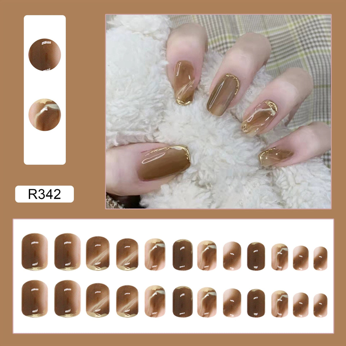 24pcs/box Detachable Fake Nails Smudged Golden Full Nail Art Tips Colorful Beauty Nail Artificial False Nails Tips