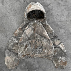 Hearujoy  90s Streetwear Y2K Retro zip up Hoodie Men Camouflage Pattern zipper Sweatshirt High Street Hip Hop Streetwear Oversized Unisex Camo Hoodie