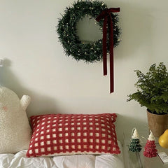 YICKYUE  -  Lamb Wool Cushion Christmas Nordic Plaid Pillow For Living Room Office Pillowcase Waist Protection Sofa Backcushion Home Decor