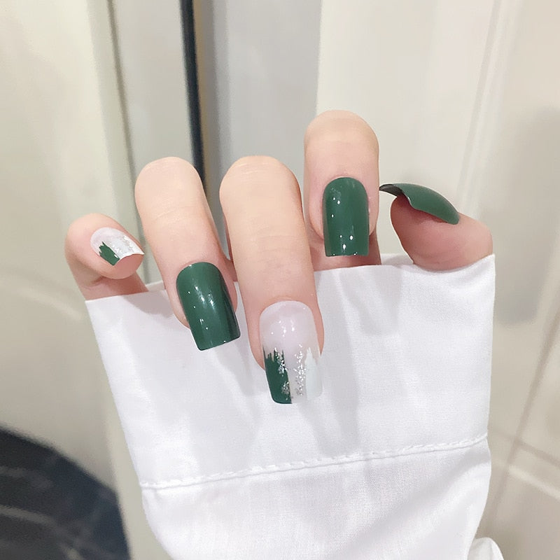Yickyue 24pcs/box French False Nails Supplies for Professionals Elegant Removable Press on Nails Coffin Fake Nail Accessories
