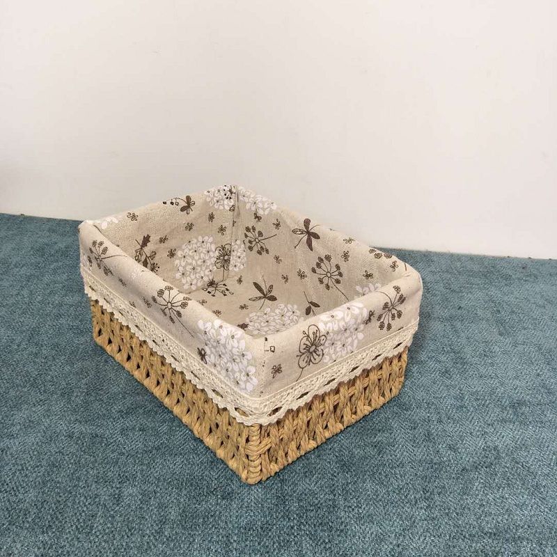 Storage basket straw woven wind rattan wicker basket desktop storage box fabric cosmetics woven storage basket