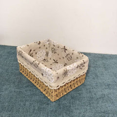 Storage basket straw woven wind rattan wicker basket desktop storage box fabric cosmetics woven storage basket