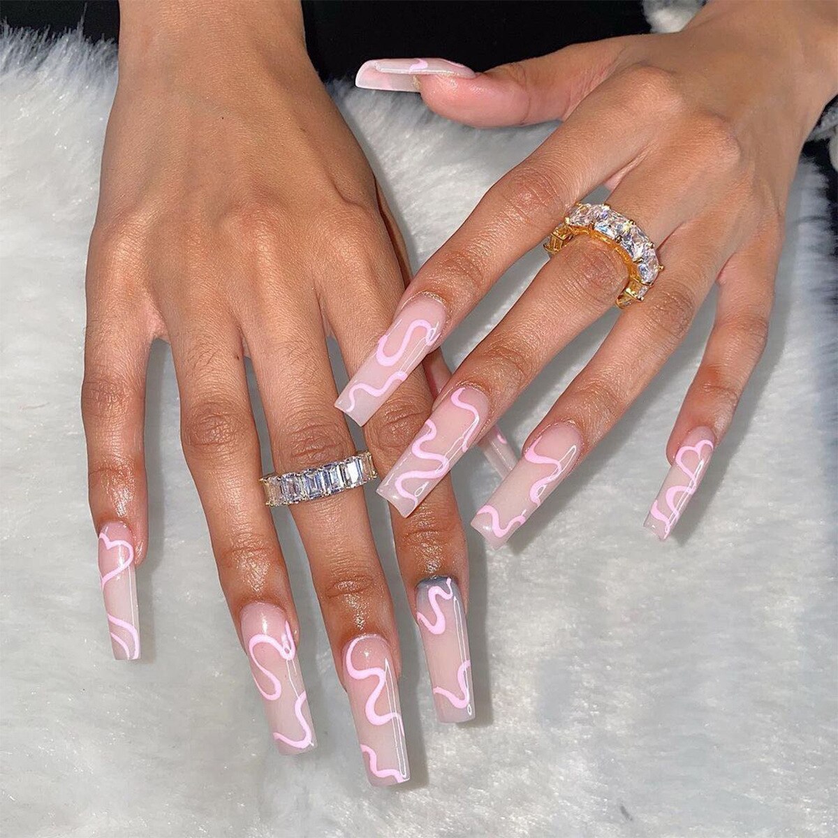 24pcs Long Coffin False Nails Wearable Bow Matte Full Cover Fake Nails Press On Nails Red Graffiti Supplies Artificial Nail Tip