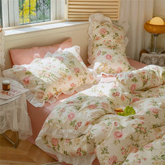 Yickyue  Korean Princess Style Lotus Leaf Lace Pillowcase 100% Cotton Plant Floral Cushion Cover Bed Head Pillow Cover Home Deco